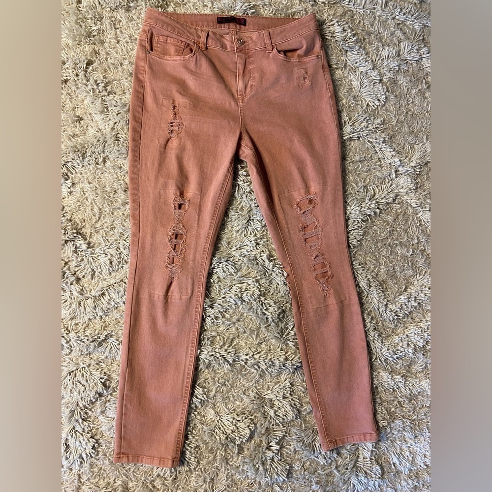 NOBO No Boundaries Distressed Denim Jeans Size 15 Mauve 5 Pocket